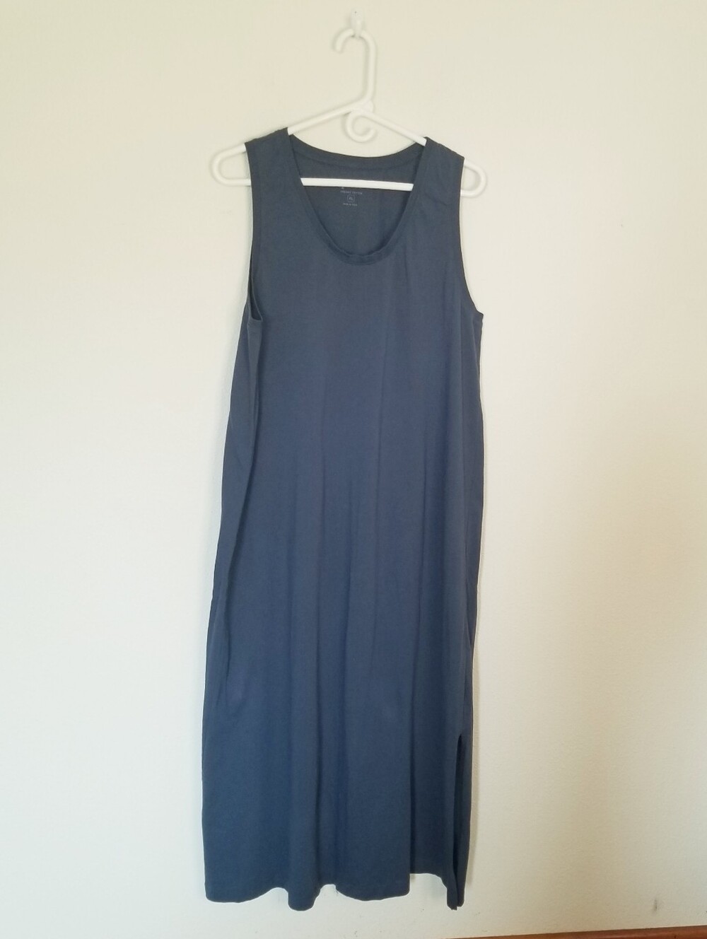 Pact Scoop neck Sleeveless Tank Dress Maxi Cotton Knit Blue XL